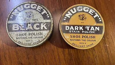 Vintage Nuggett X 2 Shoe Polish Tins Dark Tan & Black 3 Oz Tins • $20