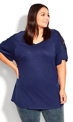 $10 • Buy Avenue By City Chic Womens Plus Size Crochet Cut Out Top - Navy