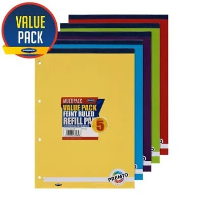 5 X A4 Refill Pad Ruled 160 Pages Margin Lined Writing Note Book 4 Punched Holes • £10.70