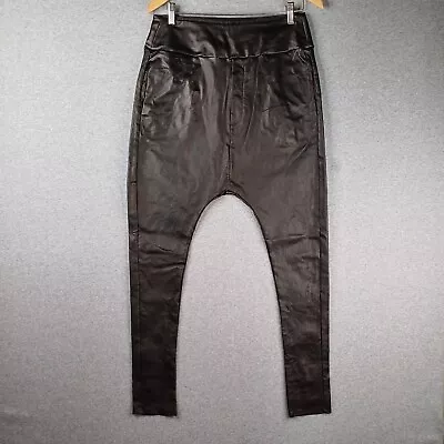 Decjuba Pants Womens Size 12 Black Wet Look Harem Drop Crotch Skinny Slim • $24.95