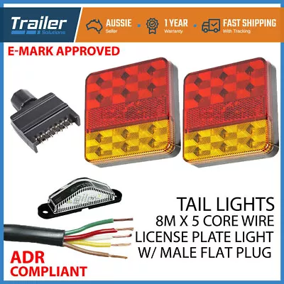 Pair Of 12 LED TRAILER LIGHTS KIT 1x NUMBER PLATE PLUG 8M X 5 CORE CABLE 12V • $42.25