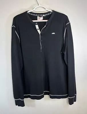 Mini Cooper Henley Long Sleeved Shirt Black W White Detail 100% Cotton Mens L • $29.99