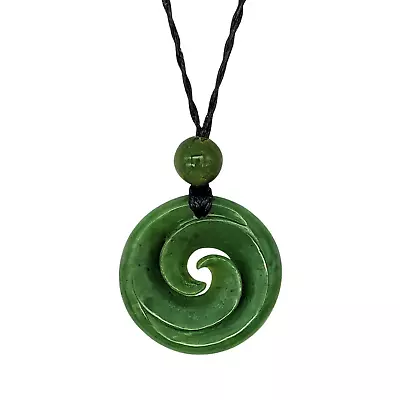 Nephrite Jade Necklace Maori Style Double Koru Pendant Cord - 81stgeneration • $140.99