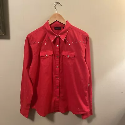 NWT Wrangler RED Women Cowgirl Rodeo Bedazzled SNAP Red  RETRO Shirt LARGE • $47.97