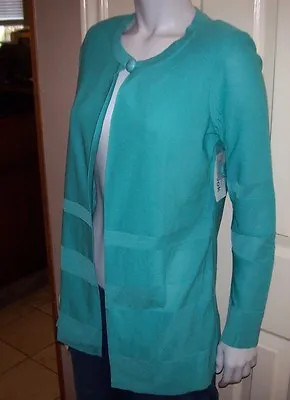 NEW MISOOK Turquoise Aqua Long Sweater Open One Button XS X Small MSRP $398 0 2 • $80.89