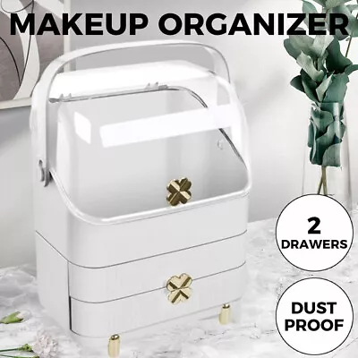 XL Large Cosmetic Skincare Organiser Tabletop Make-Up Storage Case 2 Drawers Box • £16.89