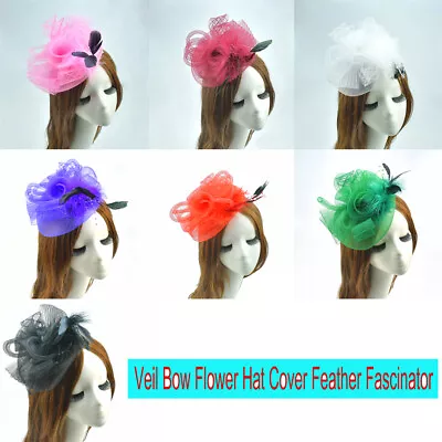 Ladies Veil Hat Flower Fascinator Feather Headdress Brooch Clip Wedding Ritual  • $4.99