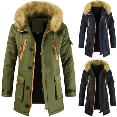 Mens Parka Coat Winter Warm Long Hooded Jacket Hoodies Outerwear Windbreaker • $71.24