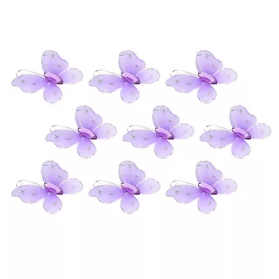 30x Wired Mesh Glitter Butterflies With Artificial Gem DIY Craft (Purple) RHS • £5.66