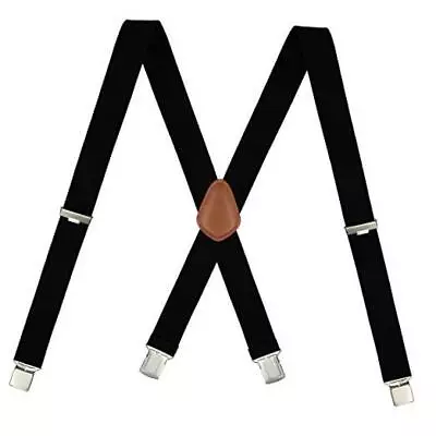  Men's X-Back 1.4 Inches Wide Heavy Duty Clips Adjustable Suspenders Black • $43.48