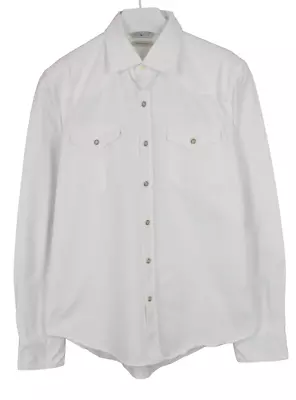 SUITSUPPLY Egyptian Cotton Shirt Men's MEDIUM Overshirt Denim Western White • £53.99