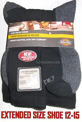 6 Pairs BIG Mens Shoe 12-15 Dickies Dri-Tech Moisture Wicking Cushion Crew Socks • $16.95