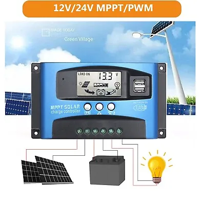 MPPT PWM 30/60/100A Solar Panel Battery Charge Controller 12V/24V LCD Regulator • £16.59