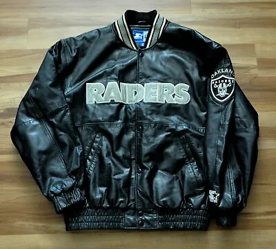 Raiders LA Las Vegas Starter Genuine Leather Jacket Spell Out Black Men Medium • $299.99