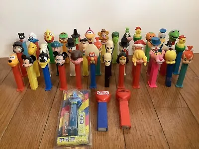 Vintage Pez Dispensers Lot Of 41 Peanuts Muppets Wonder Woman Santa Disney Smurf • $50