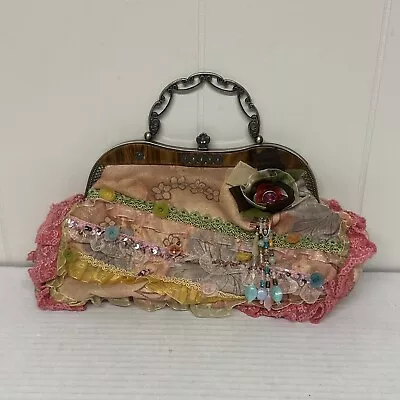 Vtg Ziba Handbag Ruffle Beaded Floral Hippie Fairy Cottagecore Whimsical • $39.88