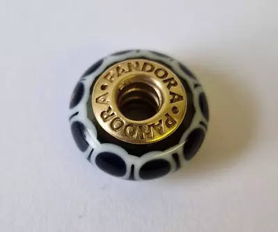 Pandora 14ct Gold Black Lotus Murano Charm - Genuine Black And White 585 ALE • £72.25