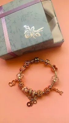 Genuine Pandora Bracelet - 18cm With Rose Gold Tone Charms In Box  #1a • £49.99