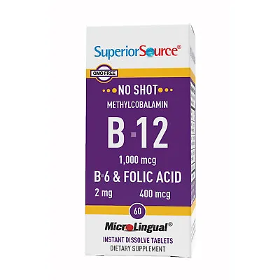 Superior Source No Shot Methylcobalamin B12/B6/Folic Acid 60 Count • $18.59