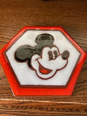  Mickey Mouse Face Tile Trivet Hotplate Red Border Hexagon Shape  Unique VGUC  • $15