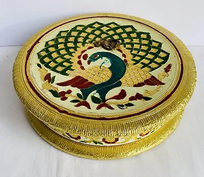 VINTAGE Indian Meenakari Wedding Fruit Cake Gift Lidded Box Gold Foil Peacock • $32.13