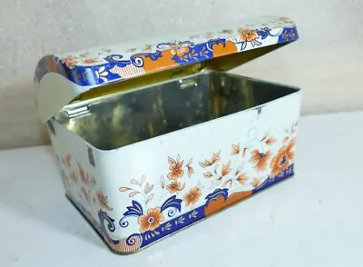 Vintage Floral Tin Box Hinged Lid Daher Made In England 6 X 4x 3.5 Orange Purple • $17.96