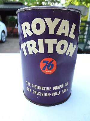 $25 • Buy 1950s VTG UNION 76 ROYAL TRITON METAL QUART MOTOR OIL CAN FULL SAE 10 GC Bin G12