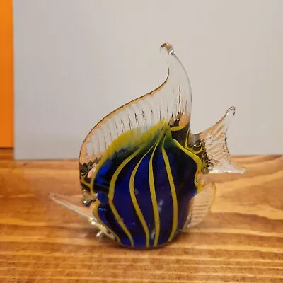 Art Glass Paperweight Angel Fish Blue & Yellow Aquarium Figurine  Murano  Style • $9.13