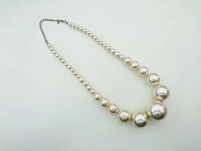 Faux Pearl 1980's 90's Style Multi Size Beads Necklace Costume Jewellery Wedding • £1