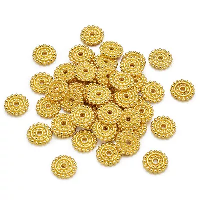 50pcs Alloy Flower Metal Beads Gold Color Flat Disc Jewelry Spacer 14mm Hole:2mm • $8.27