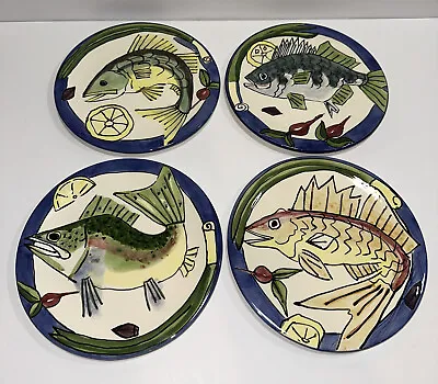 Tika By Lotus International INC. Handpainted Fish Plates Lot Of (4) 8 Inches  • $34.97