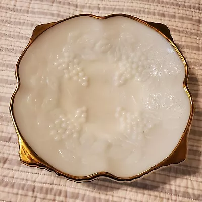 Vintage White Milk Glass Raised Grape Pattern With Gold Trim Fruit Dish Low Bowl • $14.25