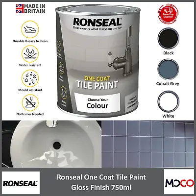 Ronseal One Coat Tile Paint Ceramic For Interior Kitchen Bathroom Gloss 750ml • £23.60