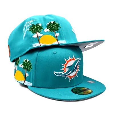 NFL Miami Dolphins New Era 5950 59Fifty Cloud Icon OTC Fitted Hat 7 3/8 • $49.99