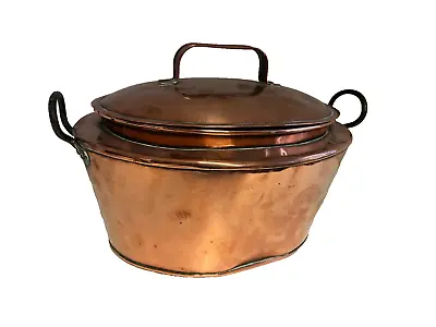 Large Copper Fish Kettle With Lid 19th Century Antique Length 37cm • $151.55