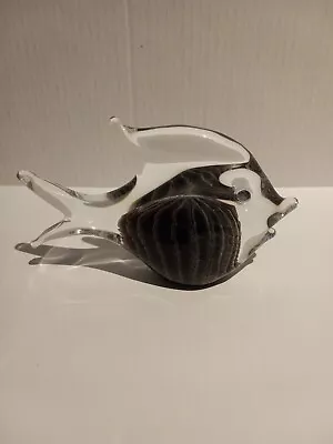 Signed FM Konstglas Art Glass Fish Figurine  Gray Clear Fumato Ronne By Sweden • $59