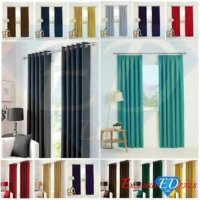 £19.95 • Buy Thermal Blackout Curtains Ready Made Eyelet Ring Top Or Pencil Pleat + Tie Backs
