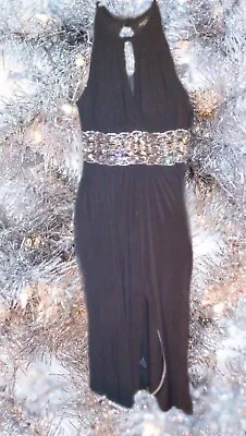 Size 6P* R & M Richards Petite Black Halter With Rhinestone Tight Waist Dress • $26