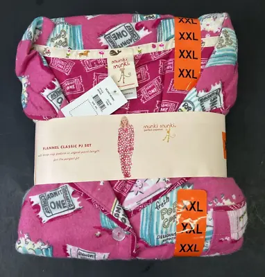 New Munki Munki 2 Piece Pajama Set Soft Pink Flannel Movie Night Popcorn XXL • $33.99