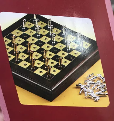 Wood Chess Checkers Storage Board W Pieces 2 In 1 Game Set Travel Car Vacation • $14