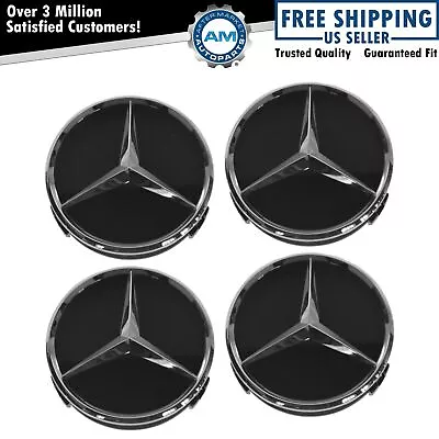 OEM Raised Chrome & Black Wheel Center Cap Set Of 4 For Mercedes Benz New • $103.54