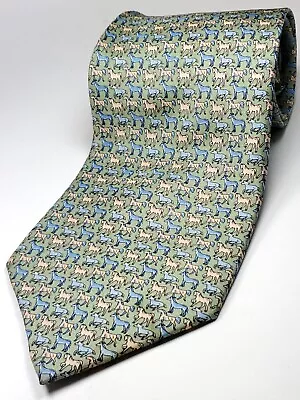 TANGO Handmade 100% Silk Tie HORSE Men's 62  Long Green Blue Necktie NEW • $11.99