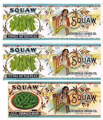 3 Diff Original Can Labels Indian Squaw Maryland Native American Papoose 1920s • $9.95