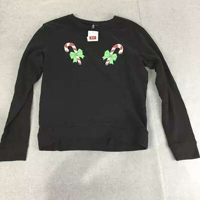 NEW H&M Womens Christmas Sweater Size S Black Candy Canes Jumper • $10.48