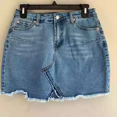 Zaful Denim Mini Skirt Medium Wash Stretchy Raw Hem Size Small • $18