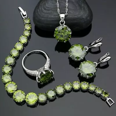 Bridal Jewelry Set Olive Green Moissanite 925 Silver Round Stylish Bracelet Ring • $37.79