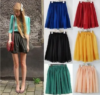 £5.99 • Buy New Vintage Women Girl High Waist Pleated Double Layer Chiffon Short Mini Skirt