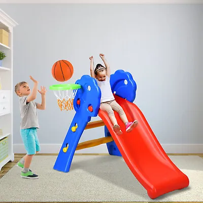 £52.95 • Buy 3 In 1 Folding Children Slide Freestanding W/ Basketball Hoop Garden Playground