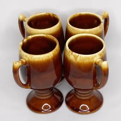 Vintage Brown Drip Glaze Footed Pedestal Pottery Mugs Cups 6 Inch Drinkware • $38