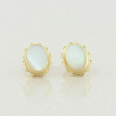 14k Yellow Gold Mother Of Pearl Earrings Stud Post Earrings • $185